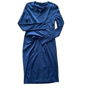 COS Women's Blouson Pleated Long Sleeve Navy Blue Pullover Dress Stretch Size XS
